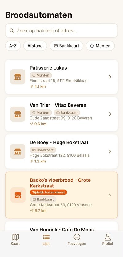 BroodZoeker lijstweergave